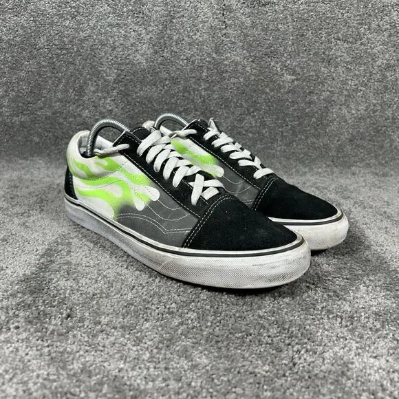 Vans Old Skool Flames Mens Size 9.5 Black White Green Athletic Skate Shoes Used - Picture 3 of 12